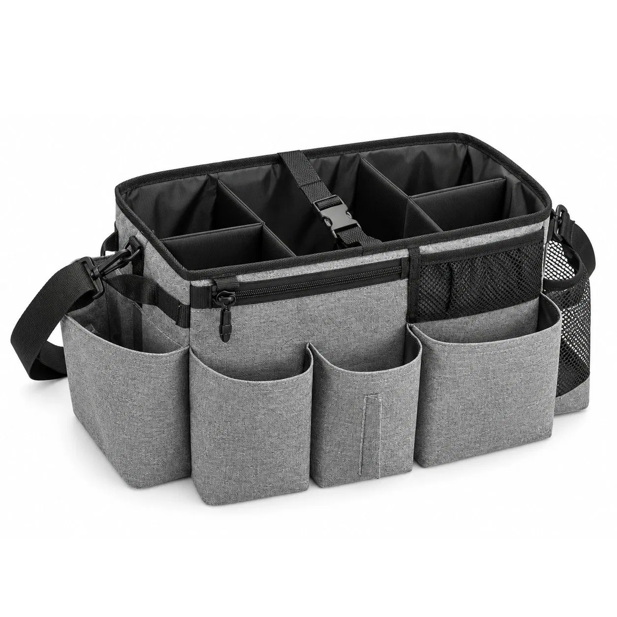 Portable Polyester Cleaning Caddy Tote Bag with Multiple Compartments and Zipper Closure