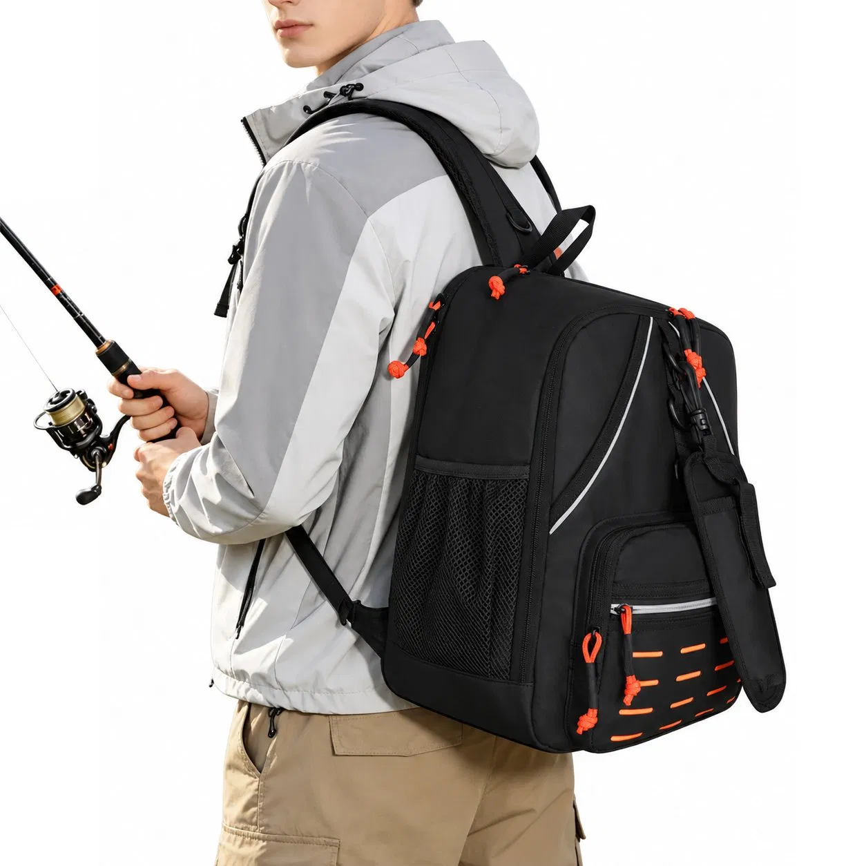 900d Oxford Waterproof Fishing Tackle Sling Bag with Adjustable Strap and Multi Compartments