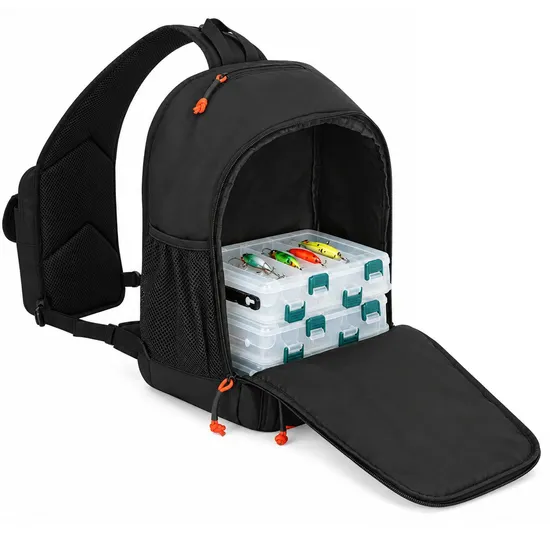 900d Oxford Waterproof Fishing Tackle Sling Bag with Adjustable Strap and Multi Compartments