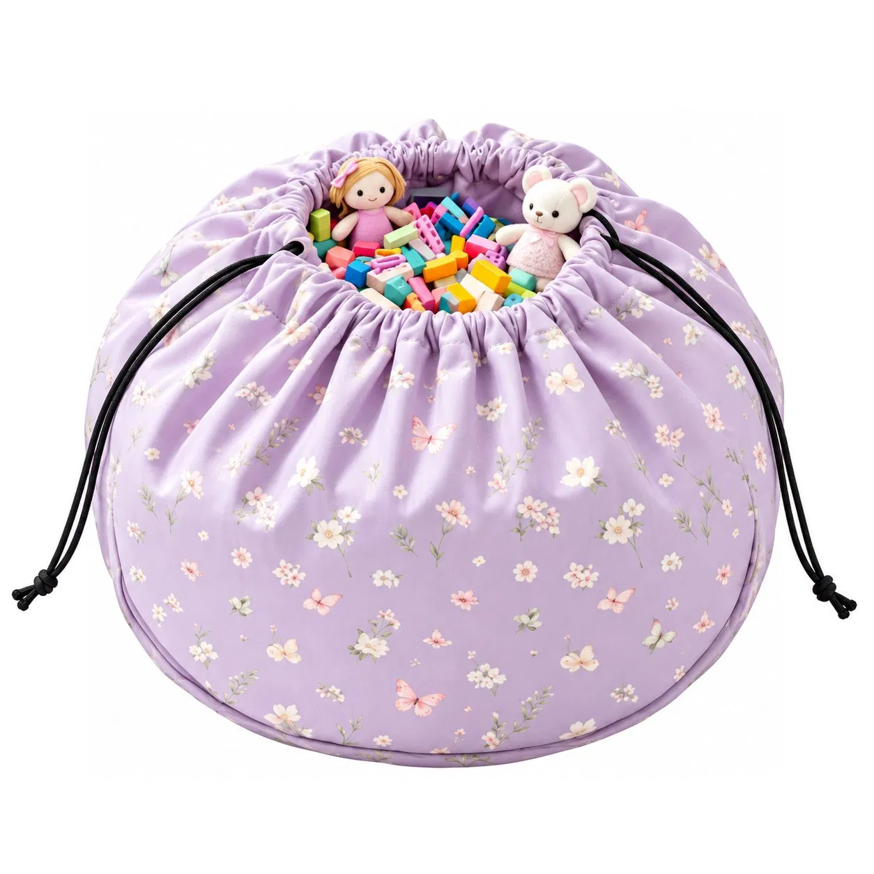 Foldable Polyester Toy Storage Play Mat with Double Drawstring and Custom Digital Printing