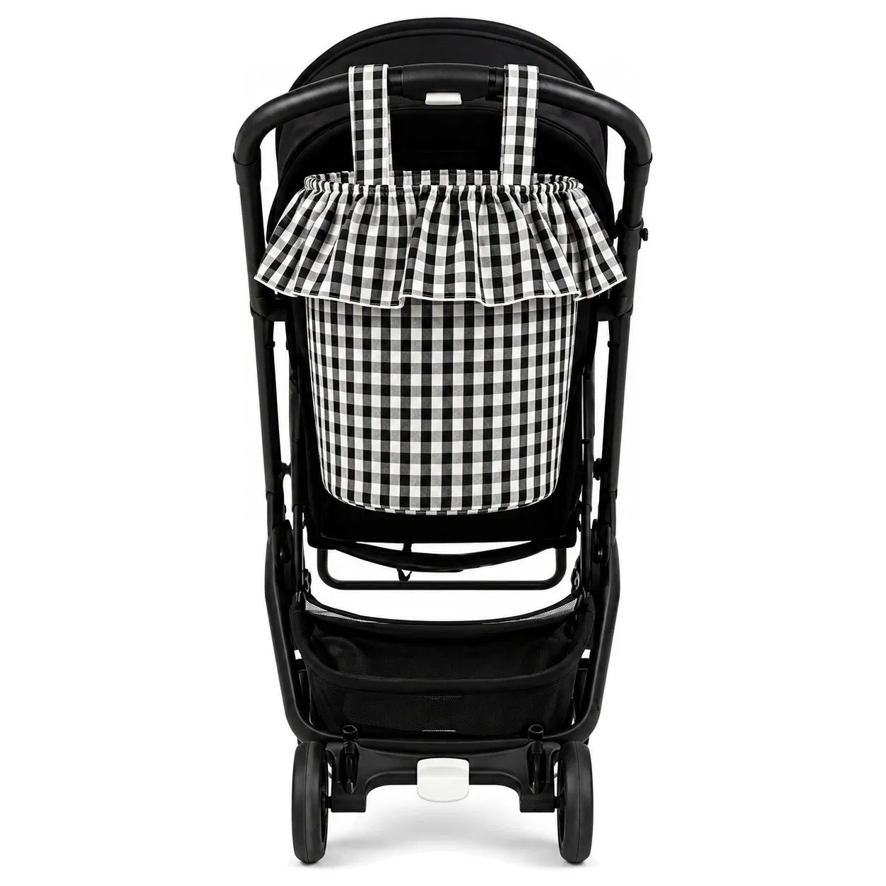 Cotton Gingham Stroller Organizer Bucket Bag with Drawstring and Detachable Handles