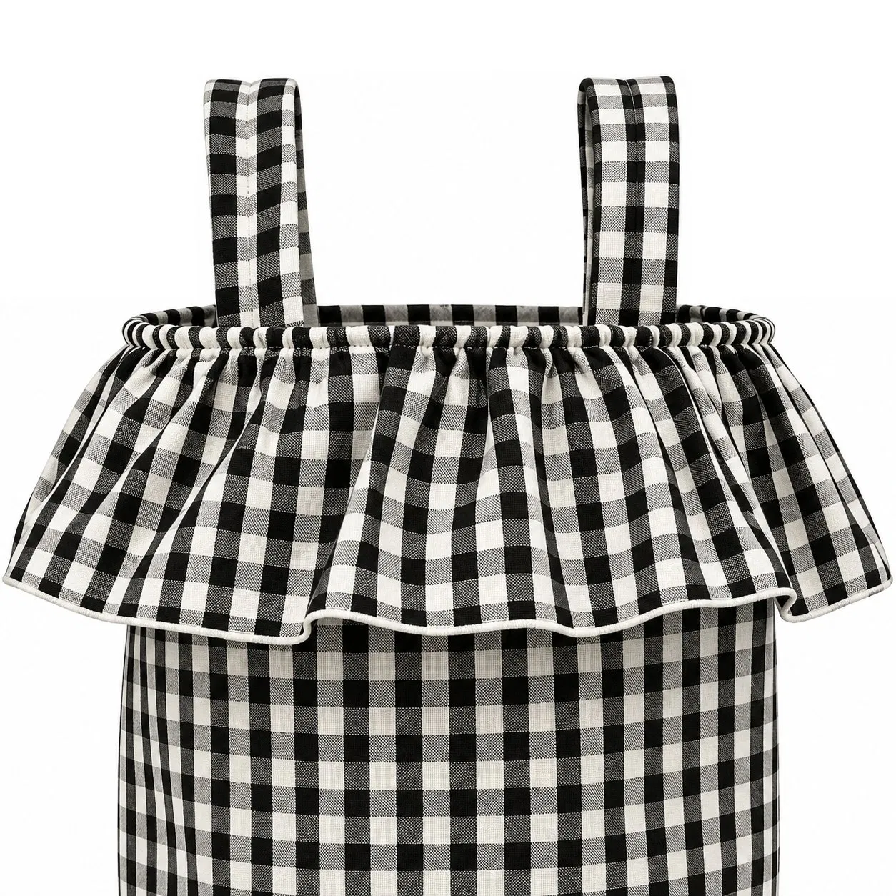 Cotton Gingham Stroller Organizer Bucket Bag with Drawstring and Detachable Handles