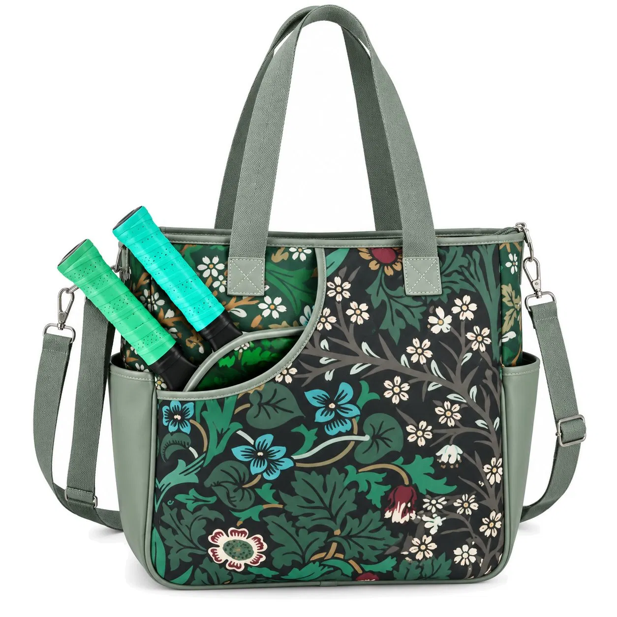 Floral 600d Pickleball Tote Bag with Separate Paddle Pocket for Tennis and Sports