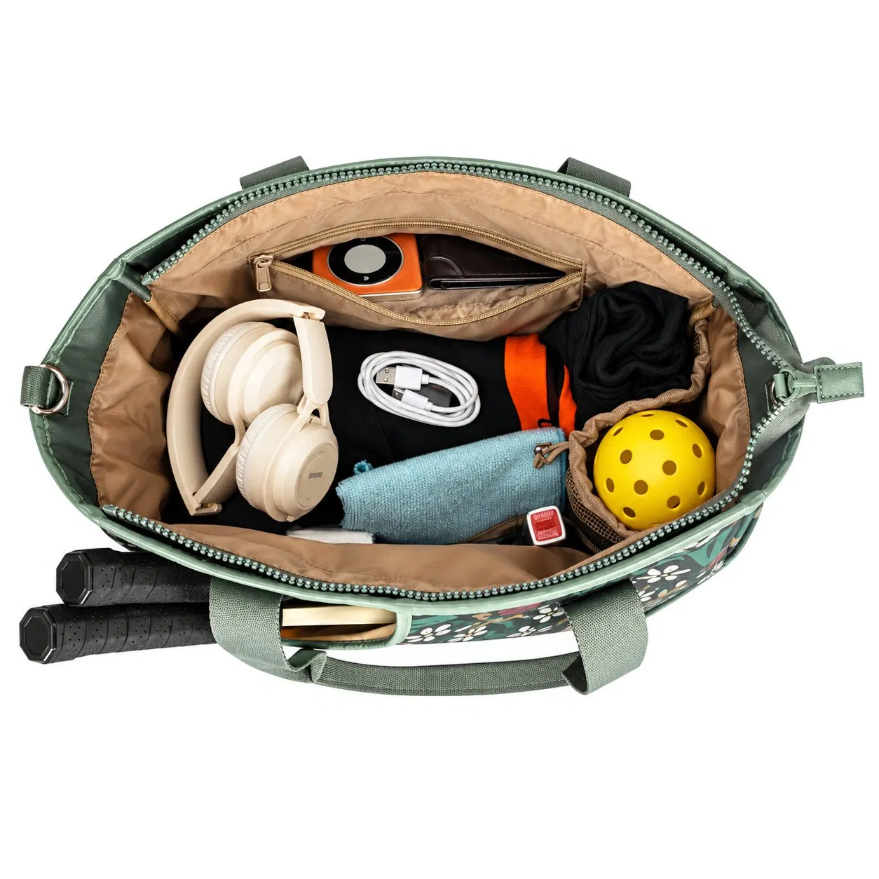 Floral 600d Pickleball Tote Bag with Separate Paddle Pocket for Tennis and Sports
