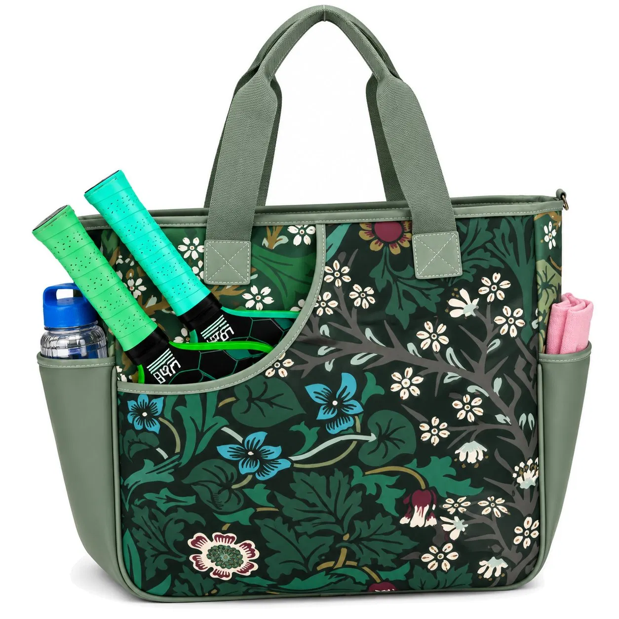 Floral 600d Pickleball Tote Bag with Separate Paddle Pocket for Tennis and Sports
