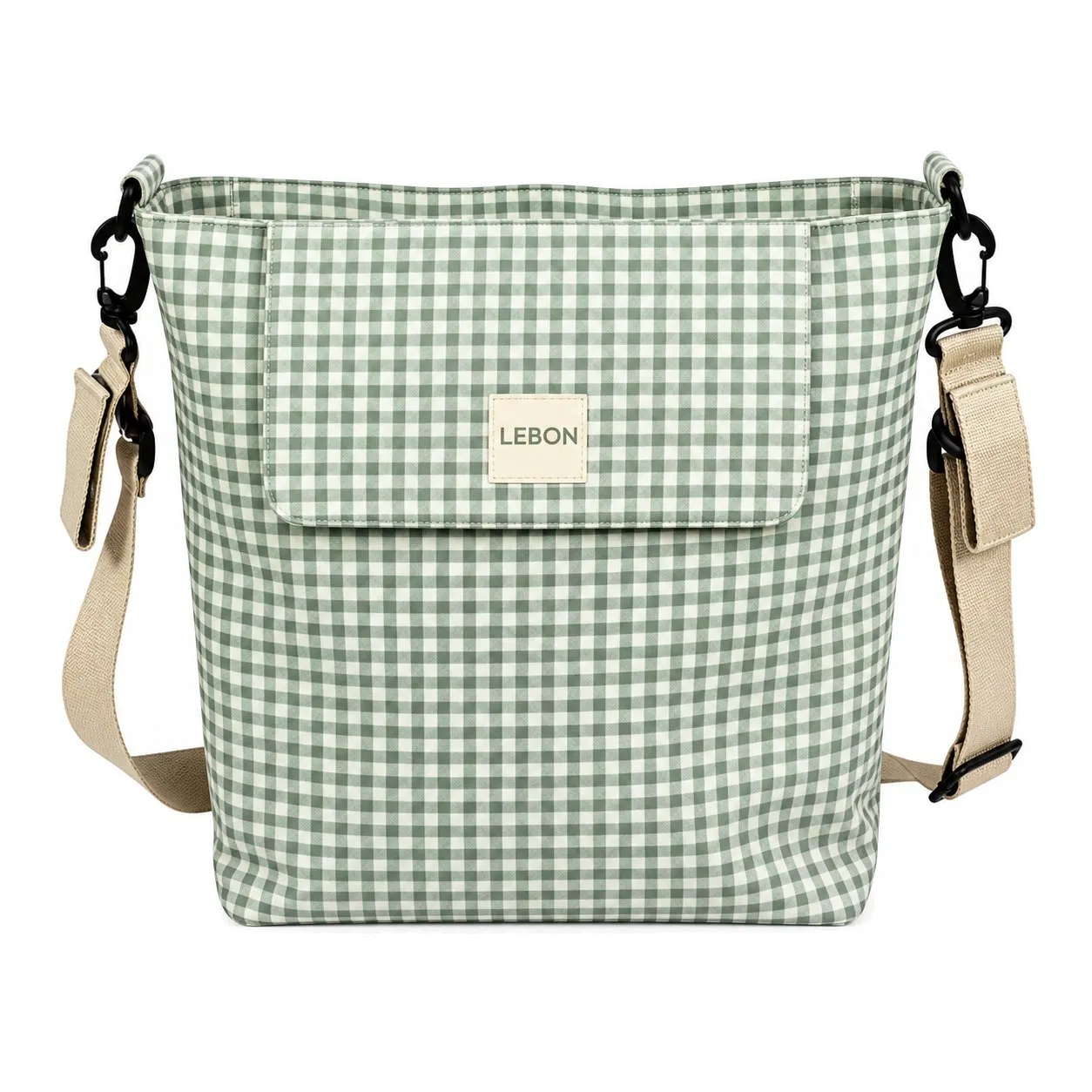 Portable Checkered Baby Stroller Organizer Hanging Diaper Storage Bag with Zipper