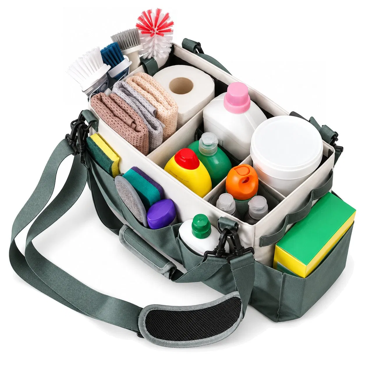 Wearable Cleaning Caddy Organizer Bag with Multiple Pockets and Removable Dividers