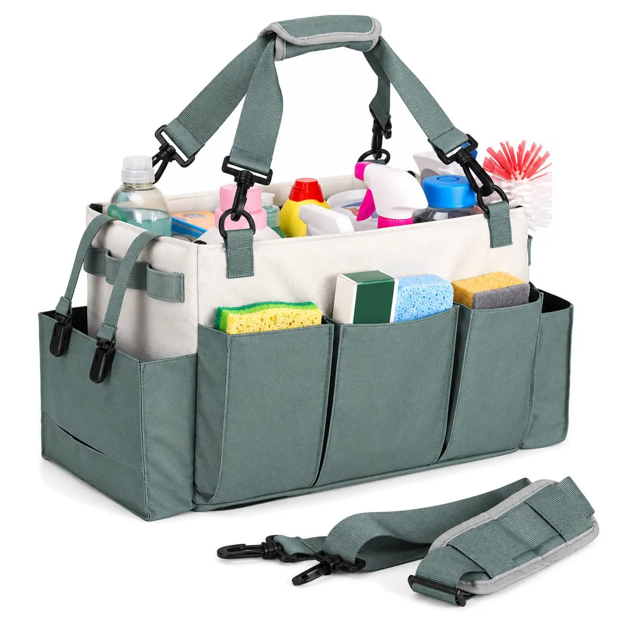 Wearable Cleaning Caddy Organizer Bag with Multiple Pockets and Removable Dividers