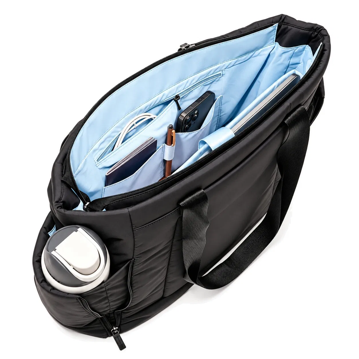 Minimalist Nylon Laptop Tote Bag with RFID Pocket and Luggage Sleeve for Work Travel