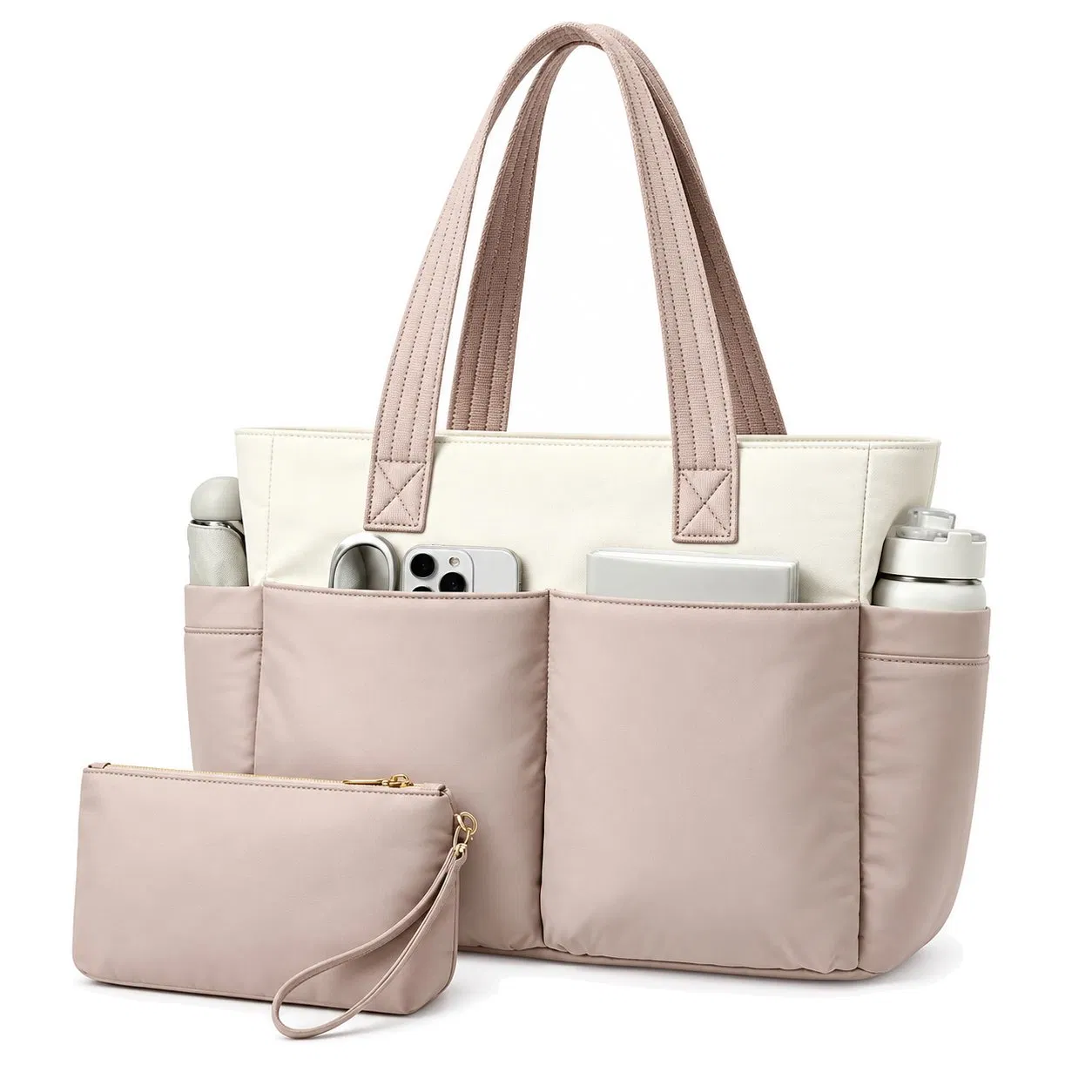 Women Quilted Nylon Laptop Tote Bag with Trolley Sleeve and Adjustable Shoulder Strap