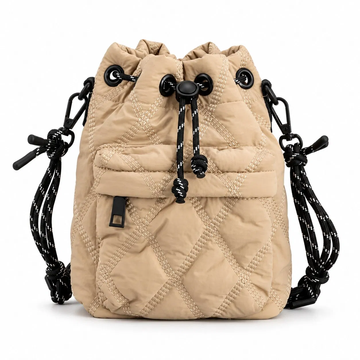 Custom Mini Quilted Nylon Drawstring Bucket Shoulder Bag for Women