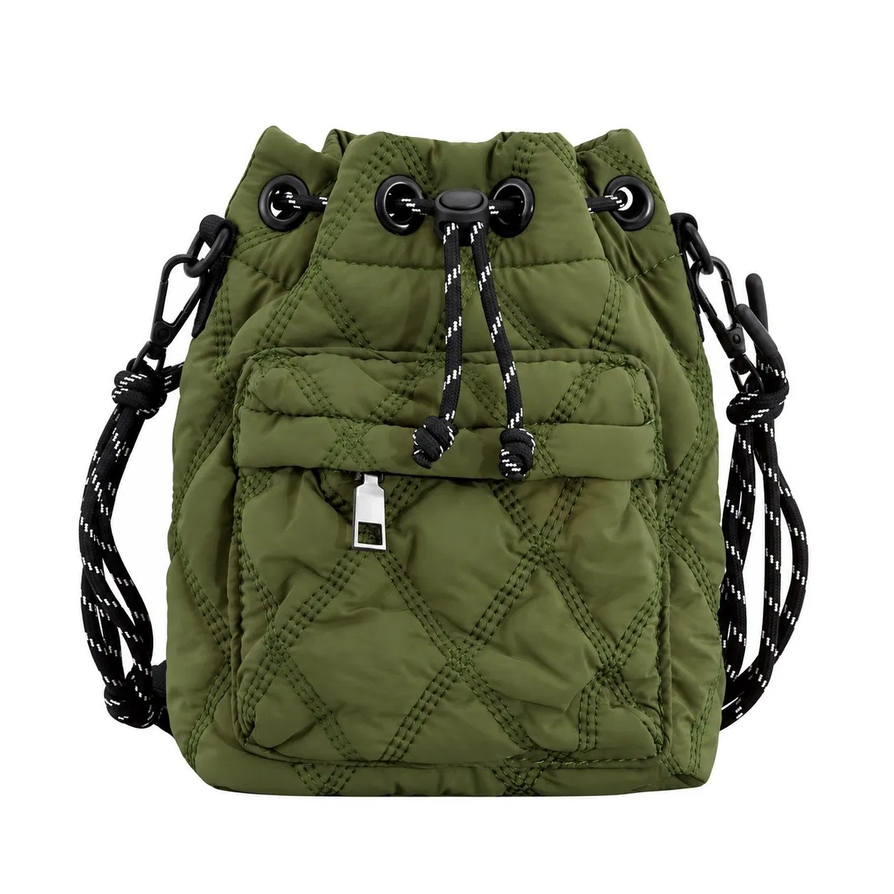 Custom Mini Quilted Nylon Drawstring Bucket Shoulder Bag for Women