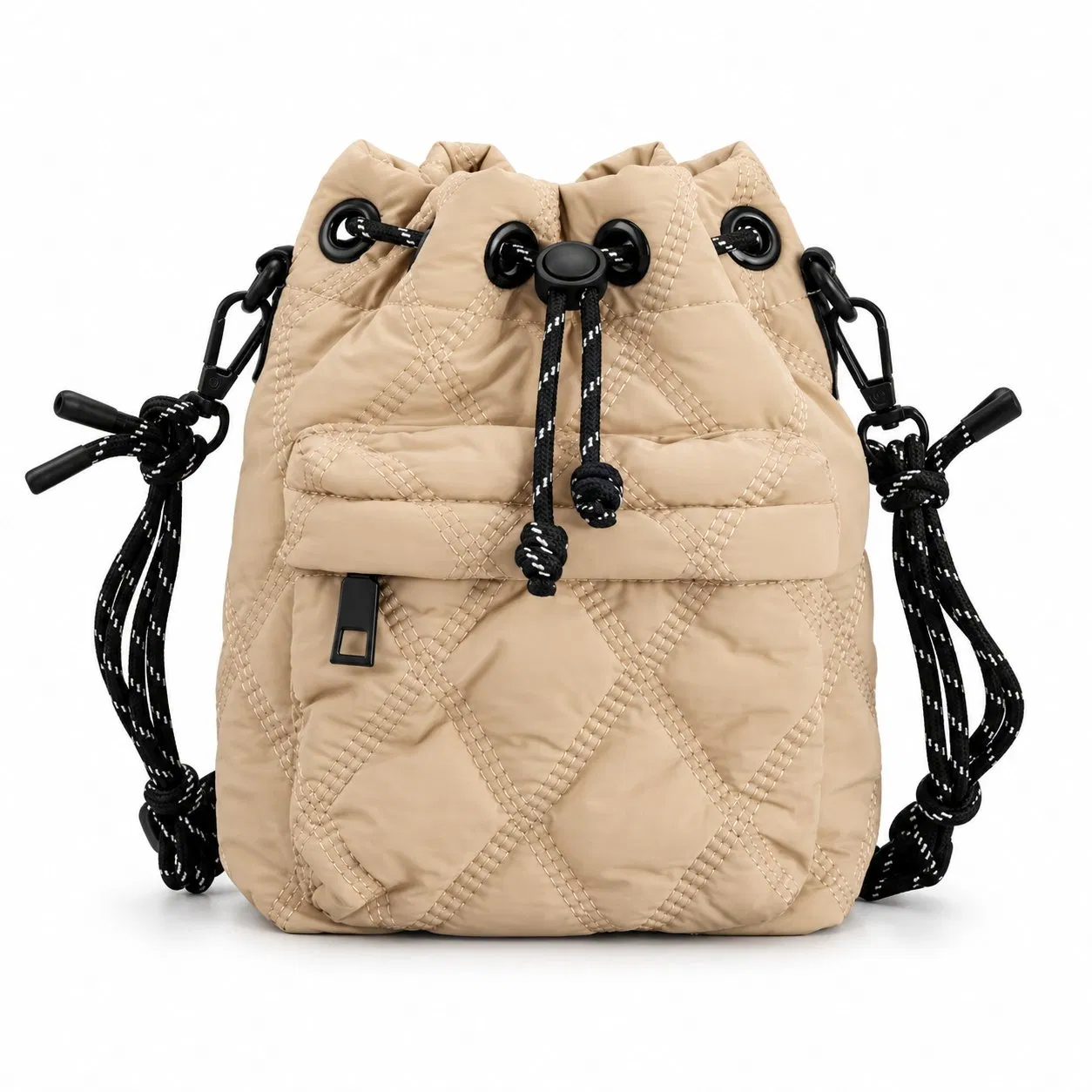 Custom Mini Quilted Nylon Drawstring Bucket Shoulder Bag for Women