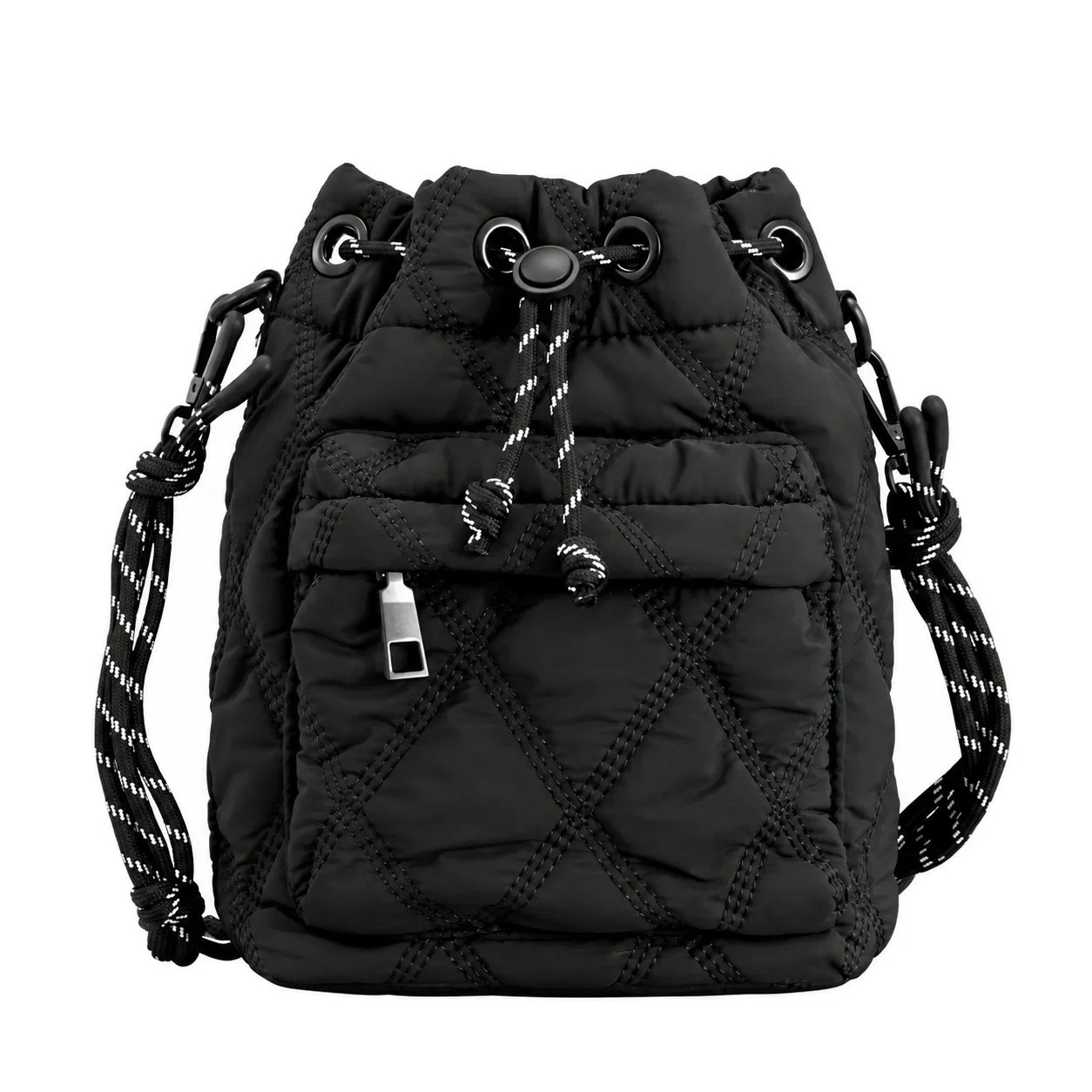 Custom Mini Quilted Nylon Drawstring Bucket Shoulder Bag for Women