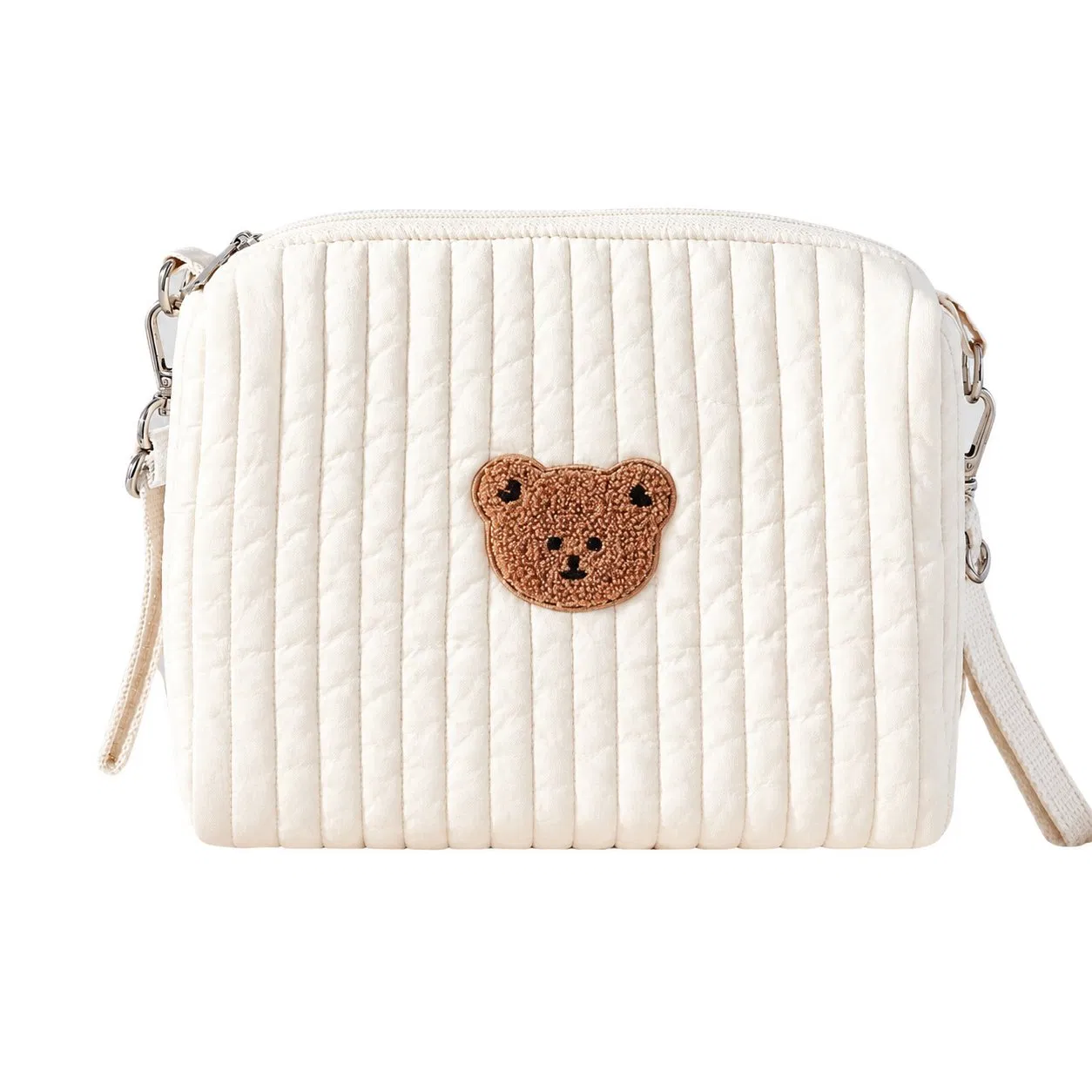Custom Cotton Cartoon Bear Embroidery Diaper Mommy Bag with Stroller Hooks