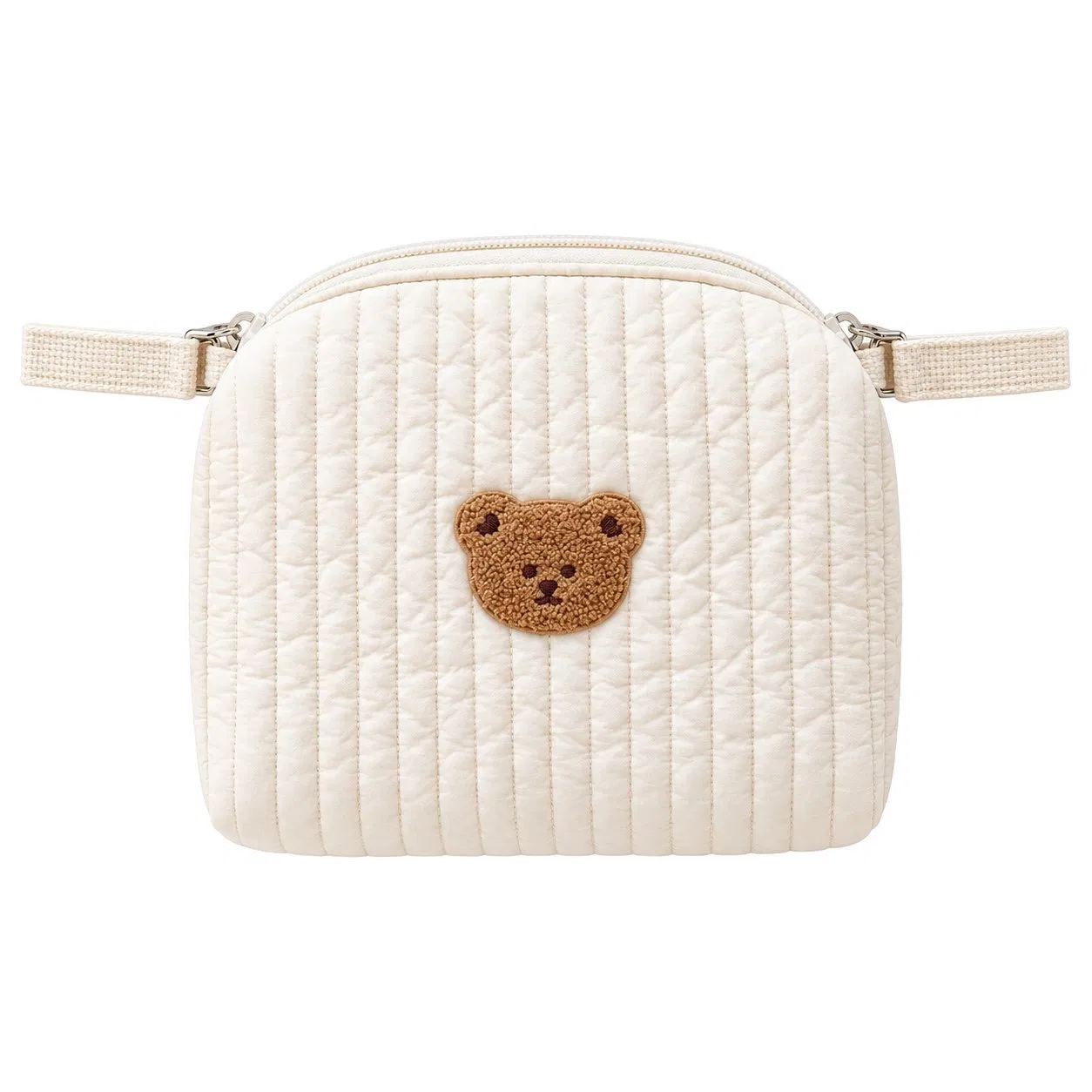 Custom Cotton Cartoon Bear Embroidery Diaper Mommy Bag with Stroller Hooks
