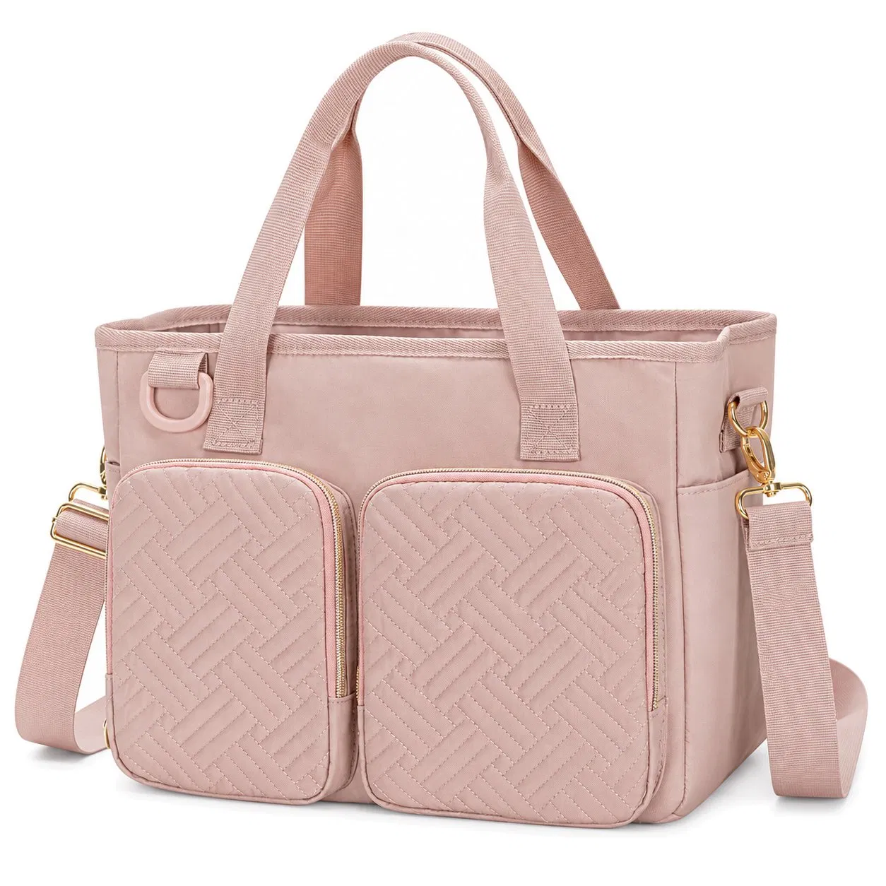 Women Polyester Tote Bag with Top Handles Zippered Pockets and Shoulder Strap