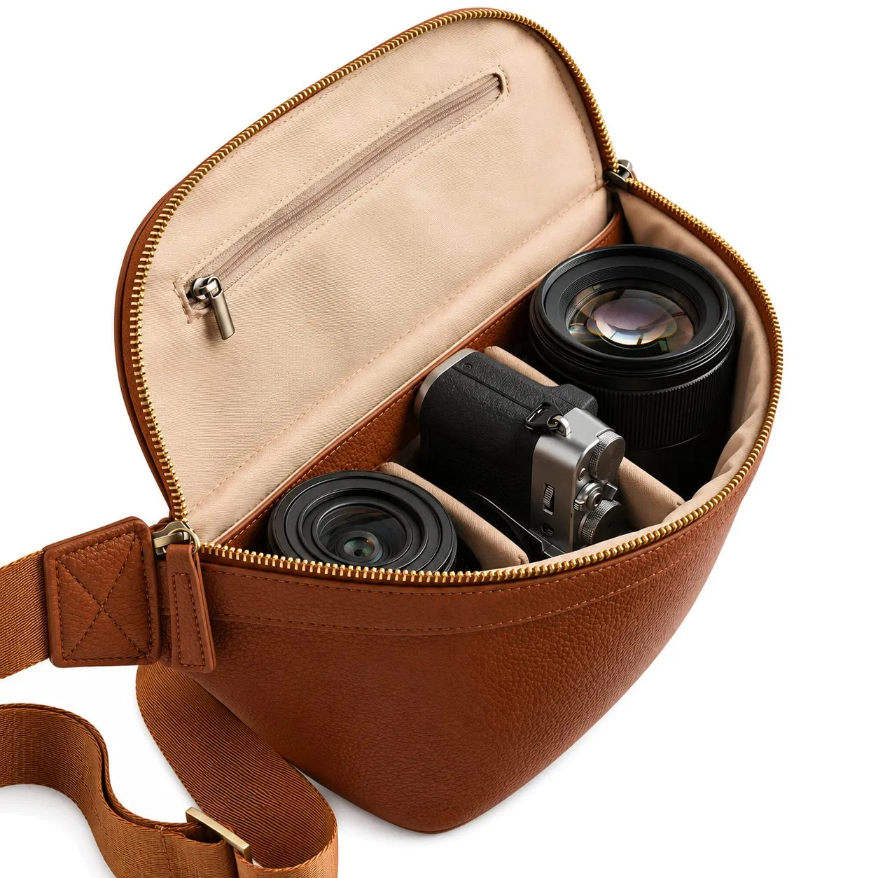 Vintage Crossbody Camera Bag with Zipper Pockets and Padded Shoulder Strap