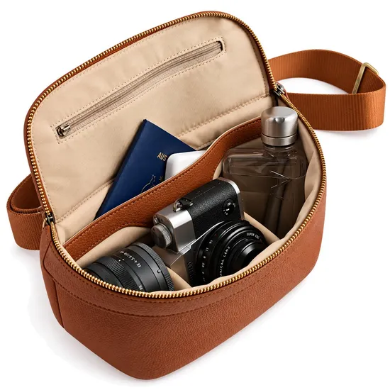 Vintage Crossbody Camera Bag with Zipper Pockets and Padded Shoulder Strap