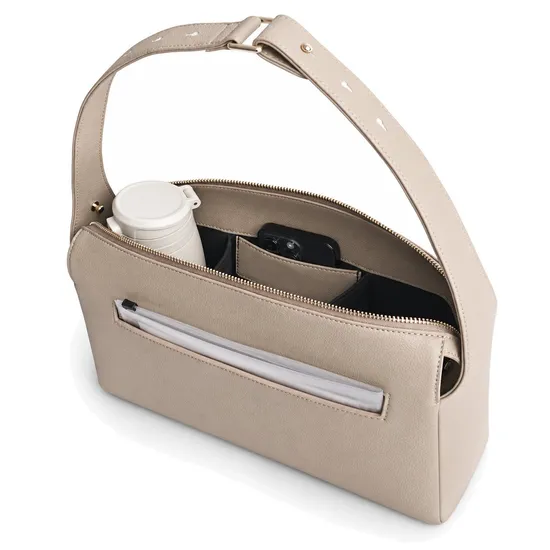 Custom PU Leather Stroller Organizer Diaper Bag with Zipper and Phone Pockets