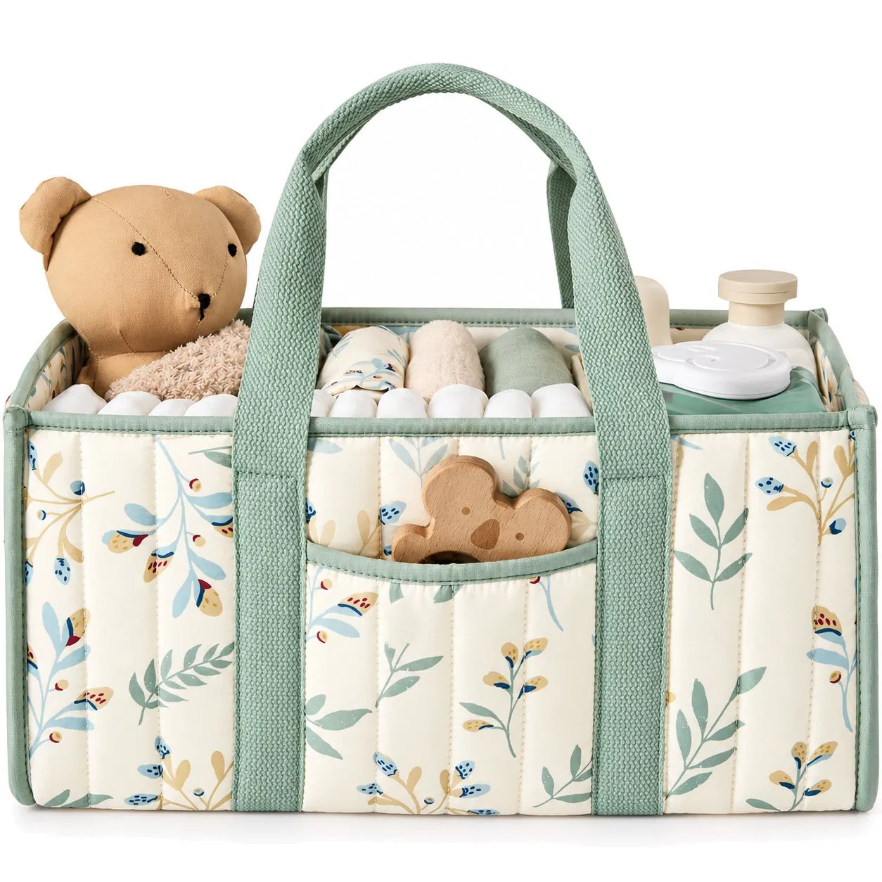 Custom Cotton Fabric Baby Diaper Caddy Basket with Portable Carry Handles