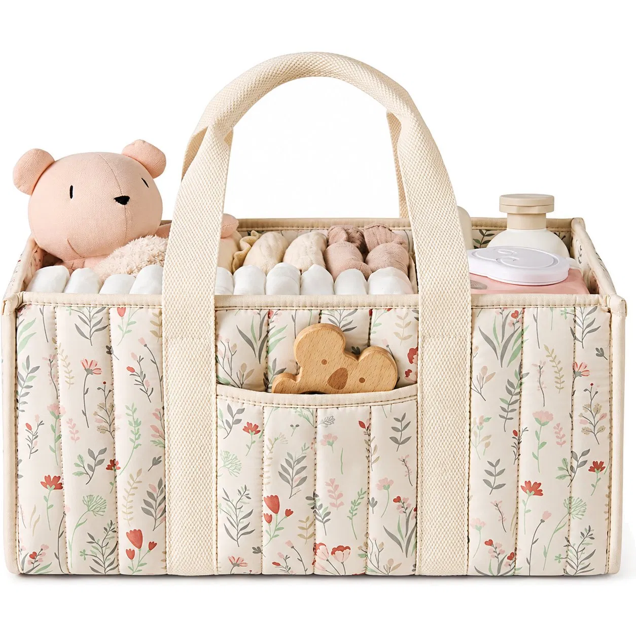 Custom Cotton Fabric Baby Diaper Caddy Basket with Portable Carry Handles