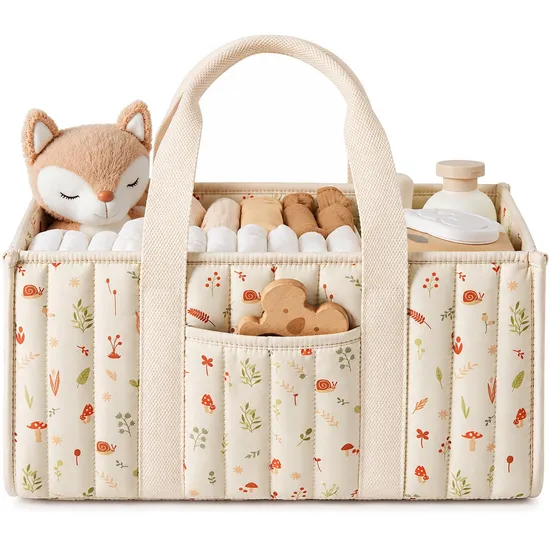 Custom Cotton Fabric Baby Diaper Caddy Basket with Portable Carry Handles