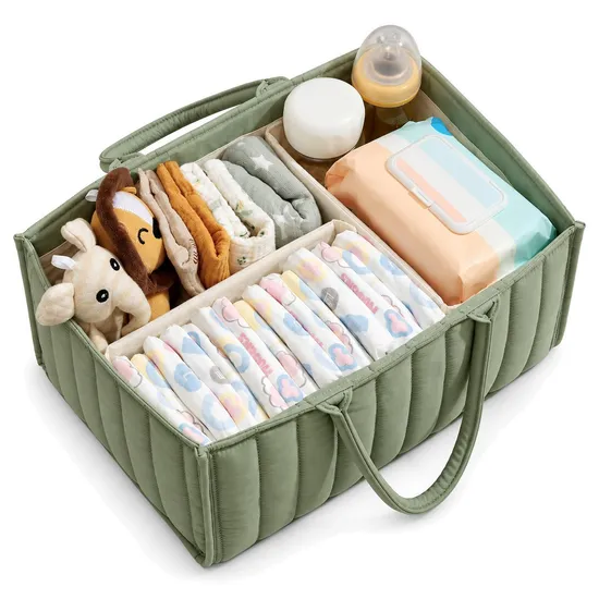 Custom Cotton Fabric Baby Diaper Caddy Basket with Portable Carry Handles