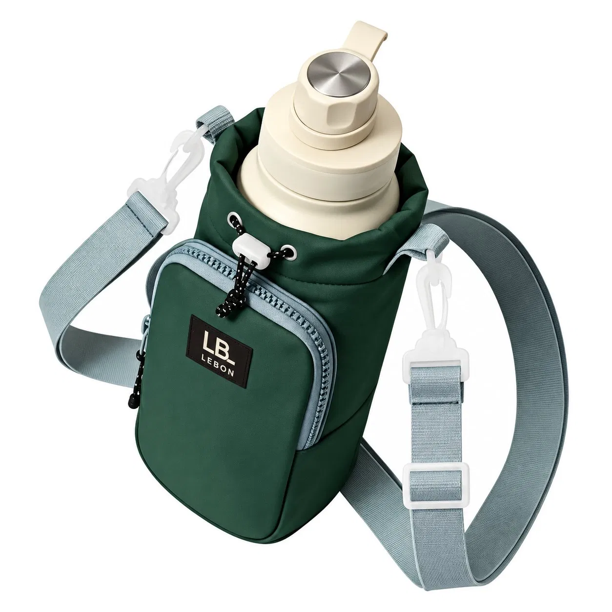 Custom Insulated Polyester Water Bottle Holder Bag with Phone Pocket and Shoulder Strap
