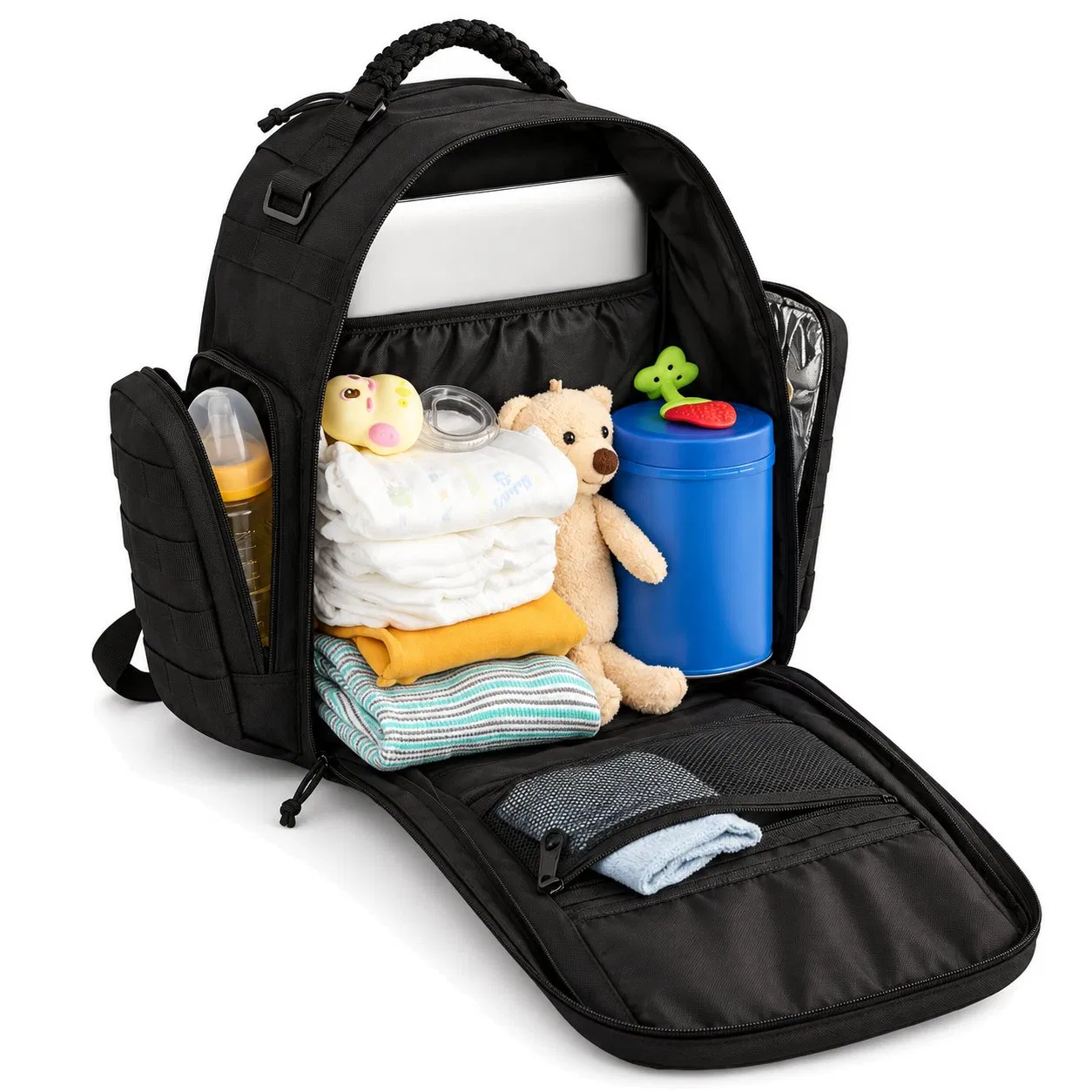 Custom Polyester Diaper Backpack with Laptop Compartment and Insulated Pockets
