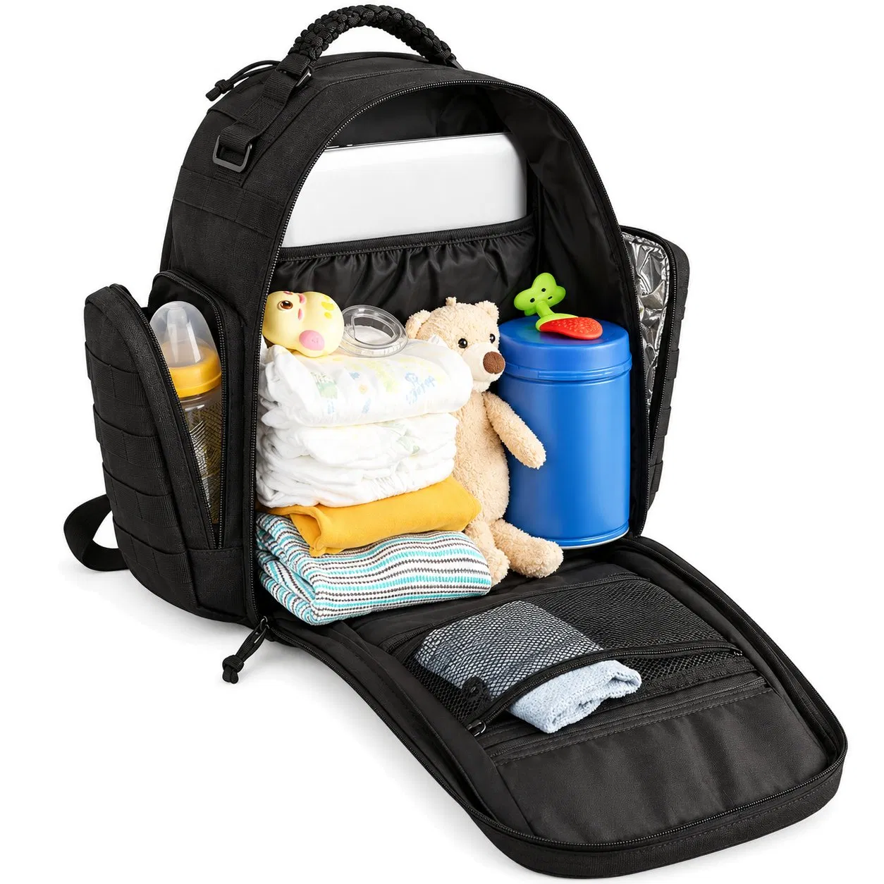 Custom Polyester Diaper Backpack with Laptop Compartment and Insulated Pockets