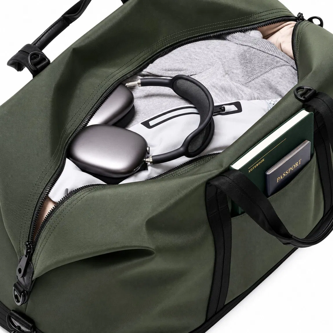 Water Resistant Nylon Gym Duffel Bag with Shoe Compartment and Adjustable Strap