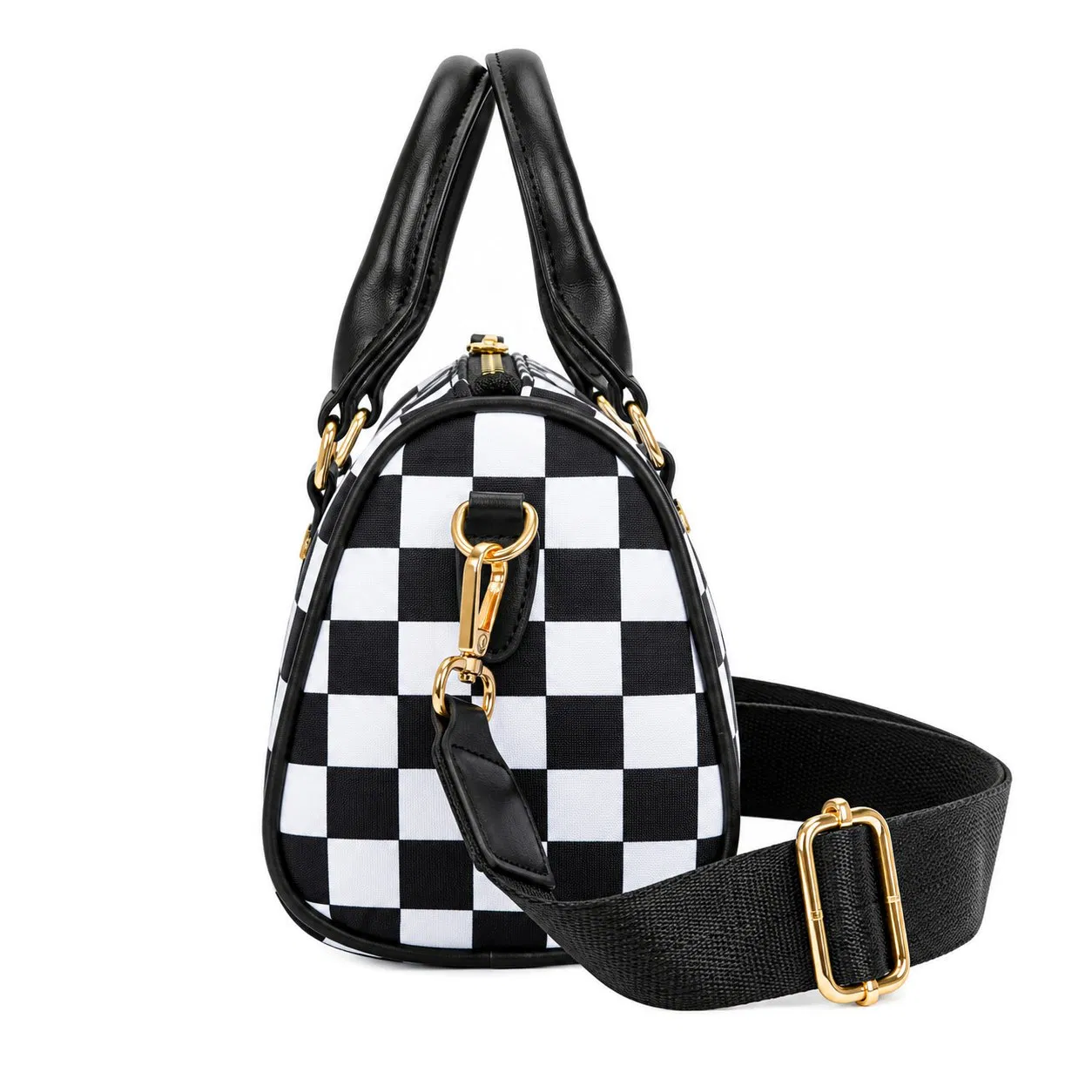 Custom Logo Checkered Boston Crossbody Handbag with Adjustable Shoulder Strap