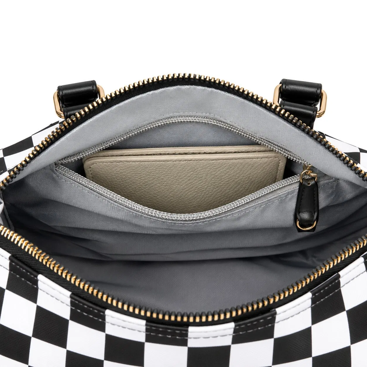 Custom Logo Checkered Boston Crossbody Handbag with Adjustable Shoulder Strap