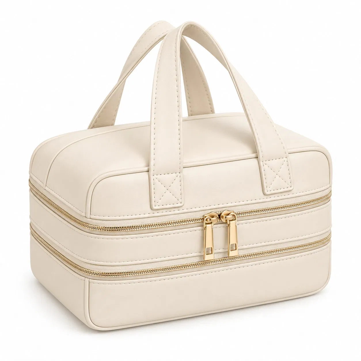 Custom Logo Puffy Padded Polyester Travel Cosmetic Bag with Zipper and Soft Handle