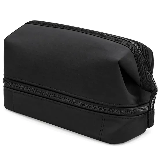 Custom Double Layer Nylon Travel Toiletry Bag with Dual Compartments and Carry Handle