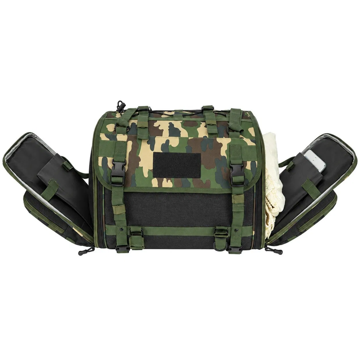 Custom Camouflage Motorcycle Rear Seat Storage Bag with Reinforced Polyester Construction