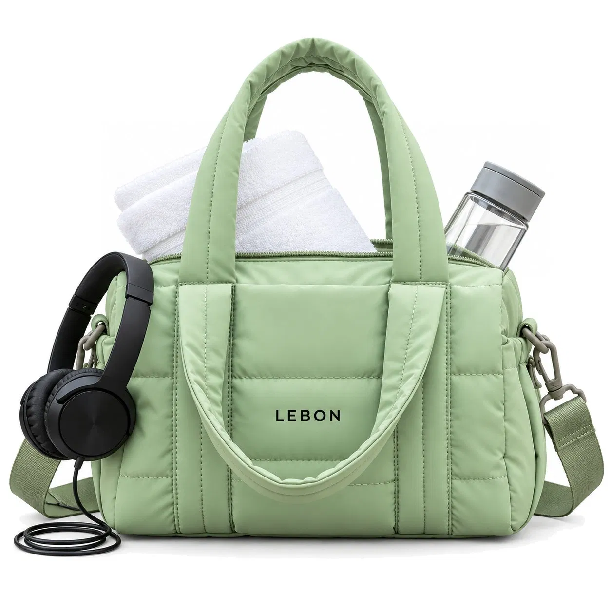 Lightweight Foldable Quilted Puffer Gym Duffle Bag with Adjustable Shoulder Strap
