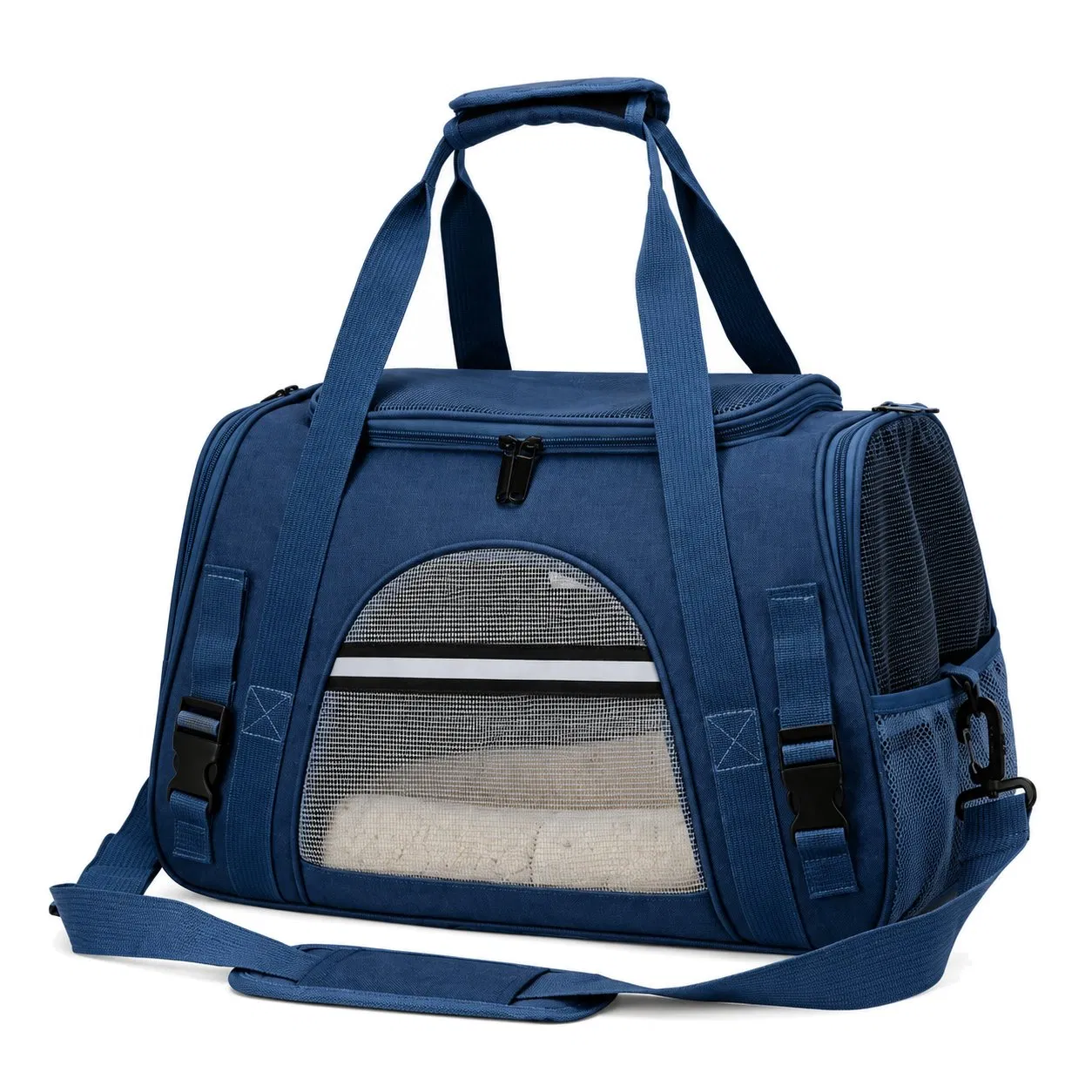 Soft Sided Pet Travel Carrier Bag with Breathable Mesh and Luggage Attachment Strap