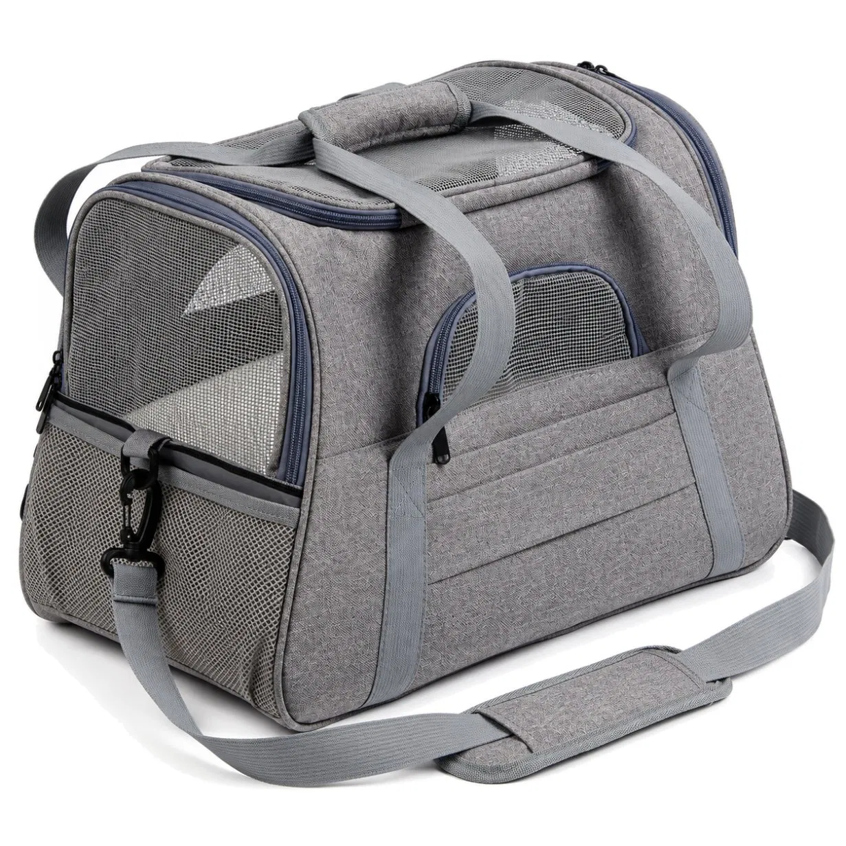 Soft Sided Pet Travel Carrier Bag with Breathable Mesh and Luggage Attachment Strap