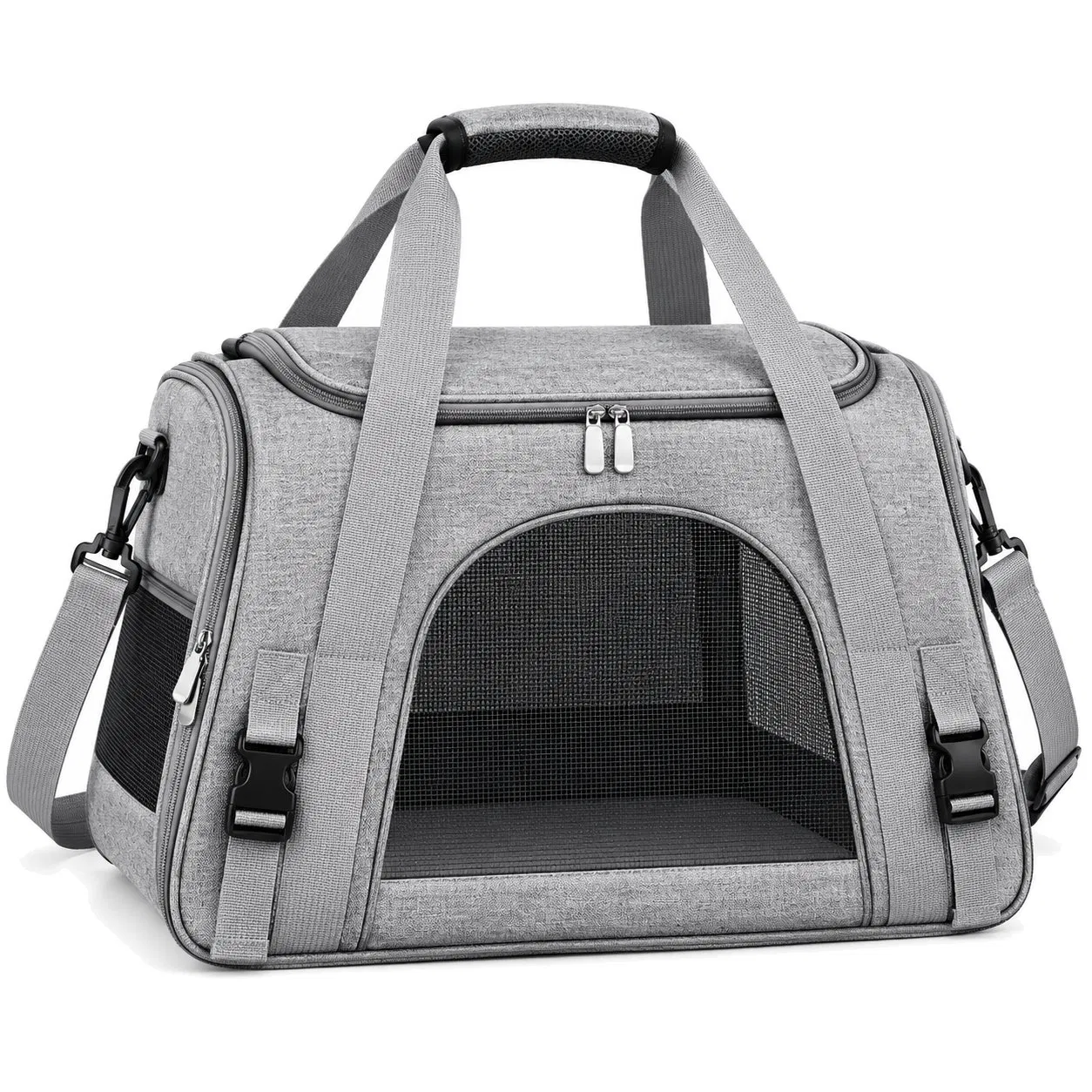 Soft Sided Pet Travel Carrier Bag with Breathable Mesh and Luggage Attachment Strap