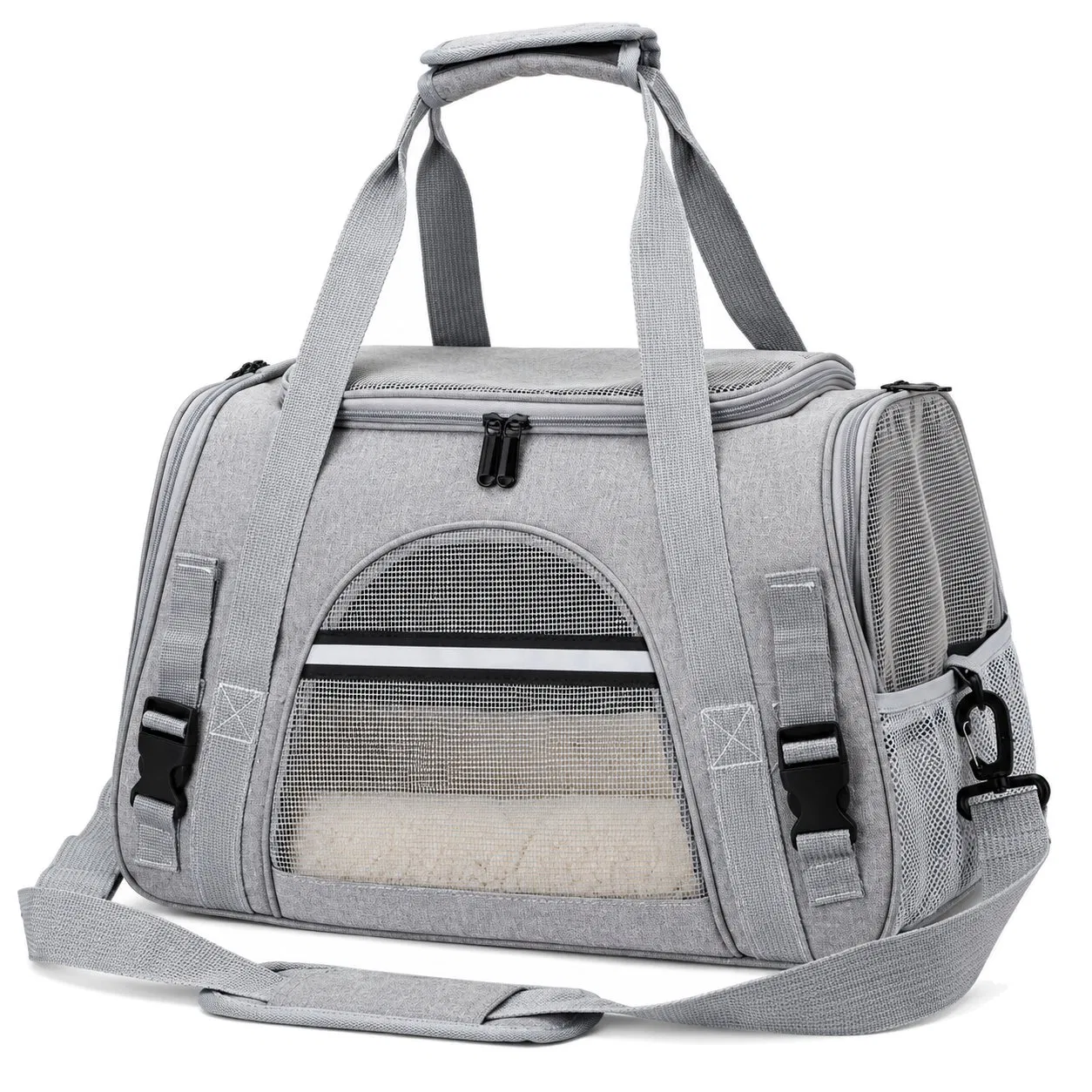 Soft Sided Pet Travel Carrier Bag with Breathable Mesh and Luggage Attachment Strap