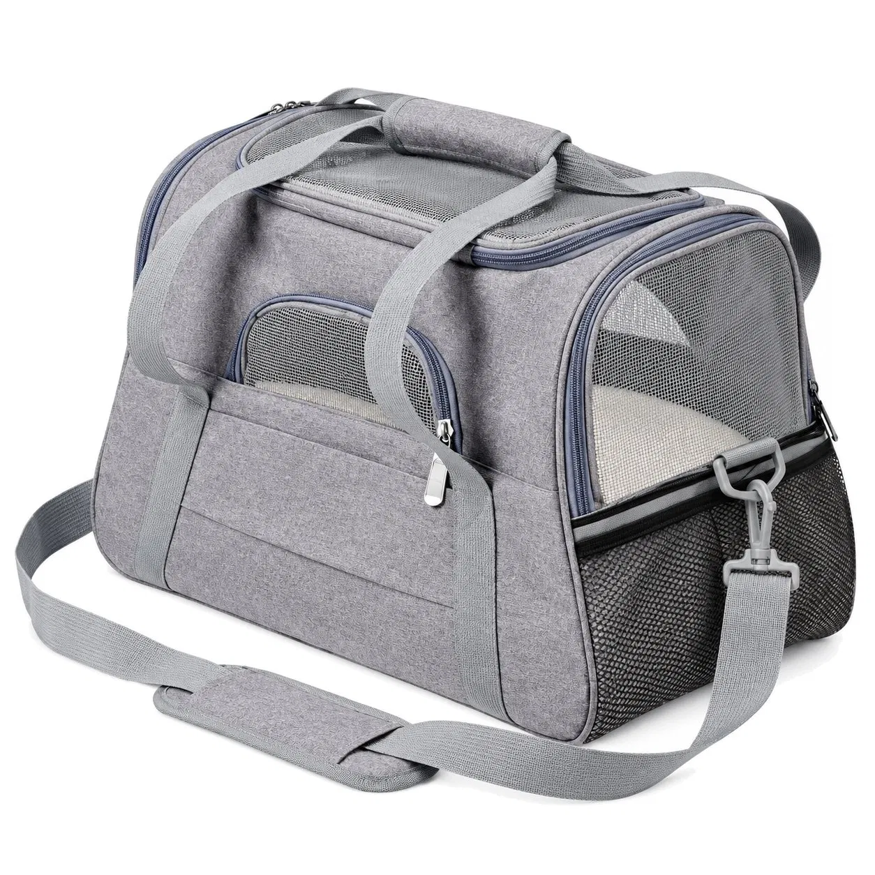 Soft Sided Pet Travel Carrier Bag with Breathable Mesh and Luggage Attachment Strap