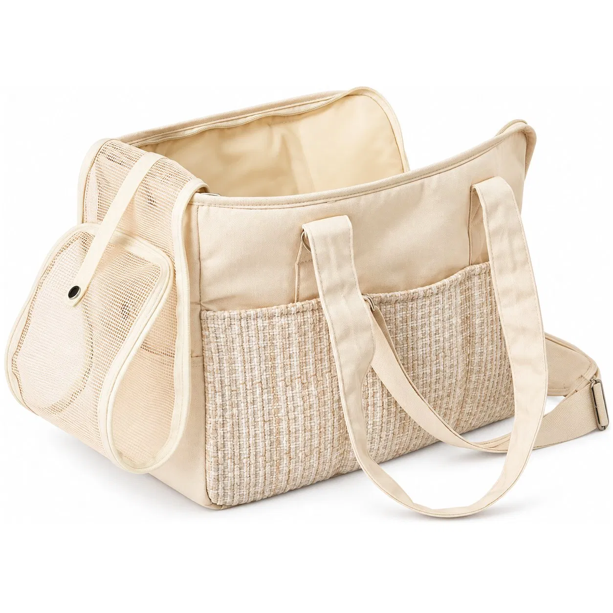 Soft Pet Carrier Tote Bag with Breathable Mesh Detachable Crossbody Strap and Storage Pockets