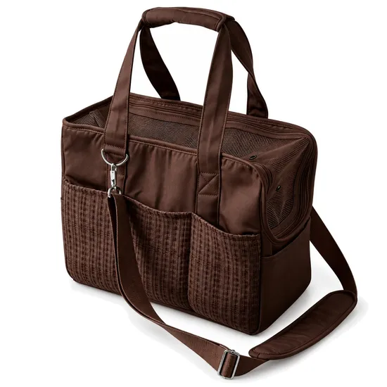 Soft Pet Carrier Tote Bag with Breathable Mesh Detachable Crossbody Strap and Storage Pockets