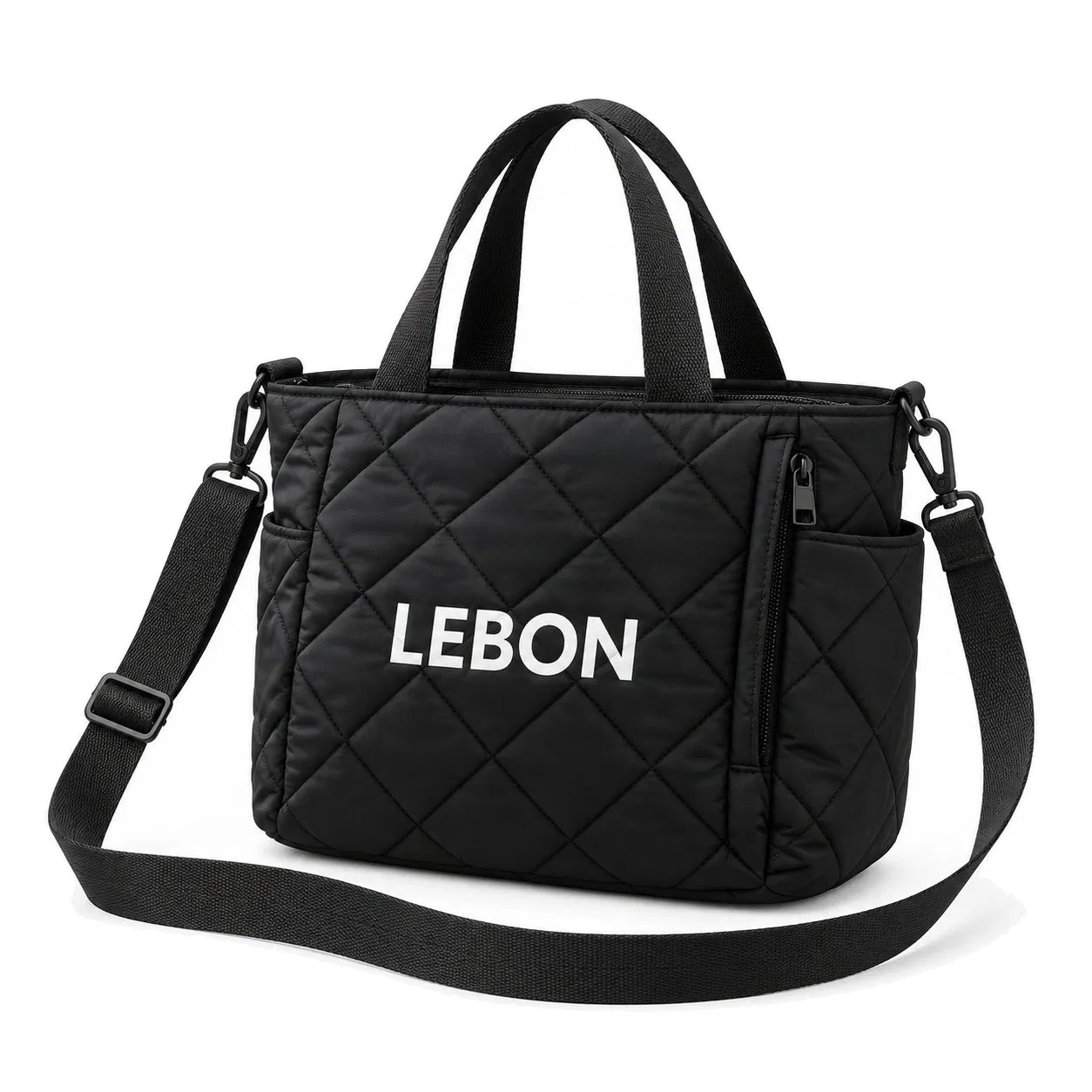 Custom Quilted Nylon Tote Shoulder Bag with Detachable Coin Purse for Daily Commute