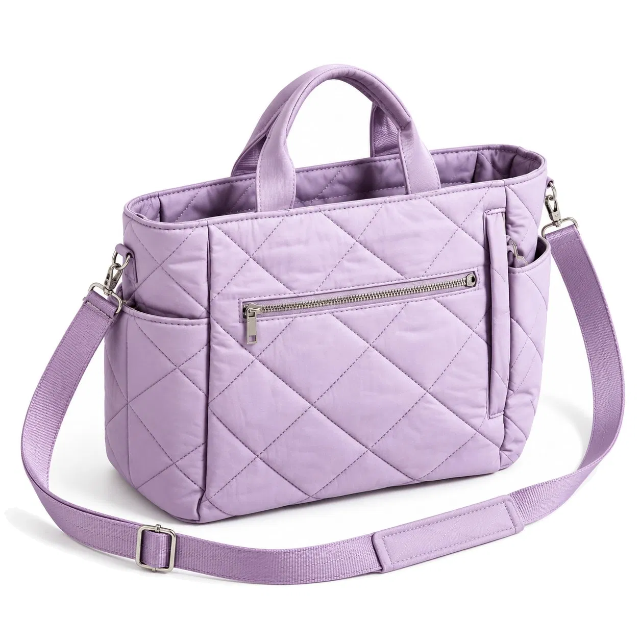 Custom Quilted Nylon Tote Shoulder Bag with Detachable Coin Purse for Daily Commute