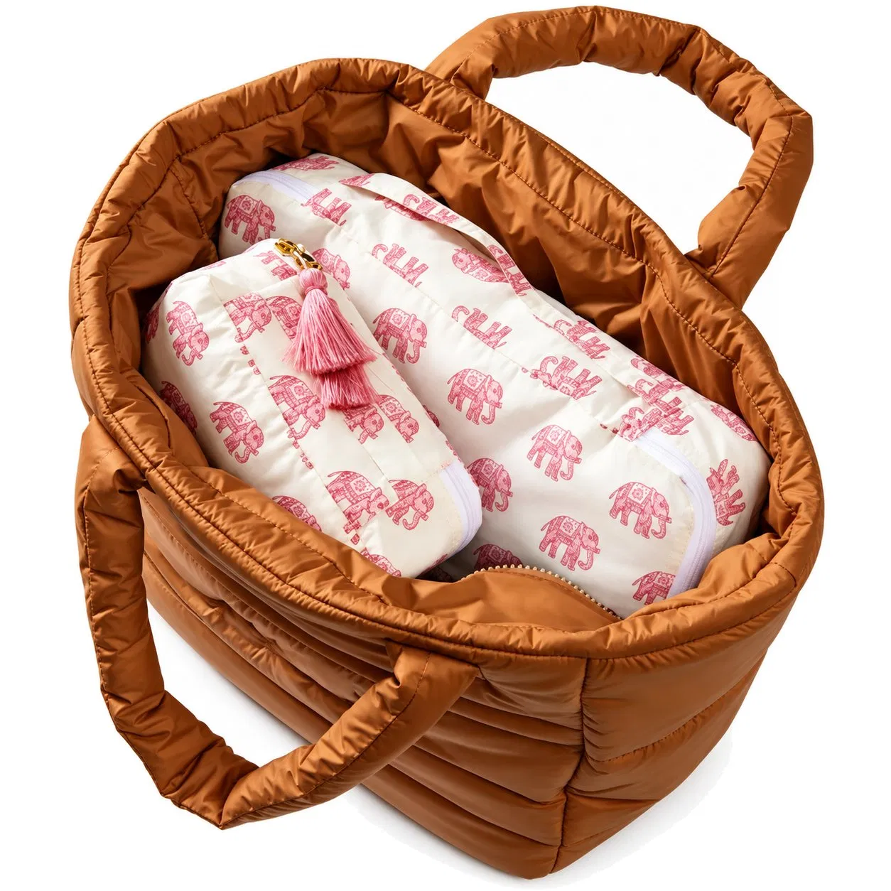 Custom Quilted Puffer Tote Bag with Detachable Pouch for Daily Travel
