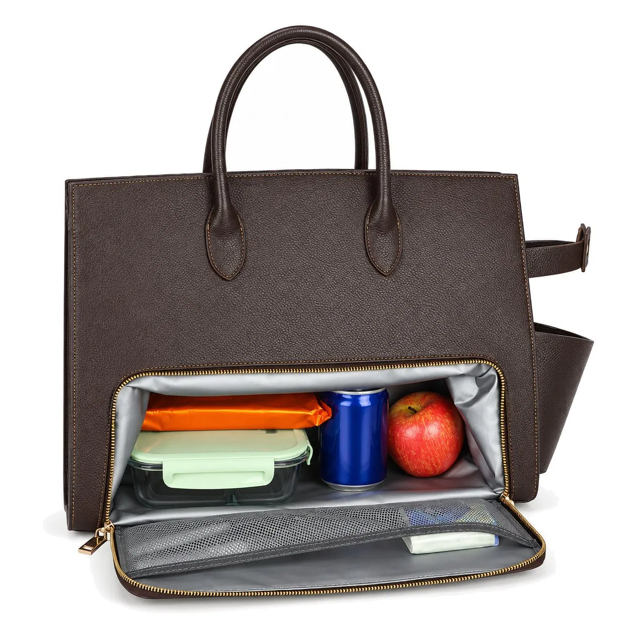 Custom PU Insulated Lunch Cooler Laptop Tote Bag with PEVA Lining