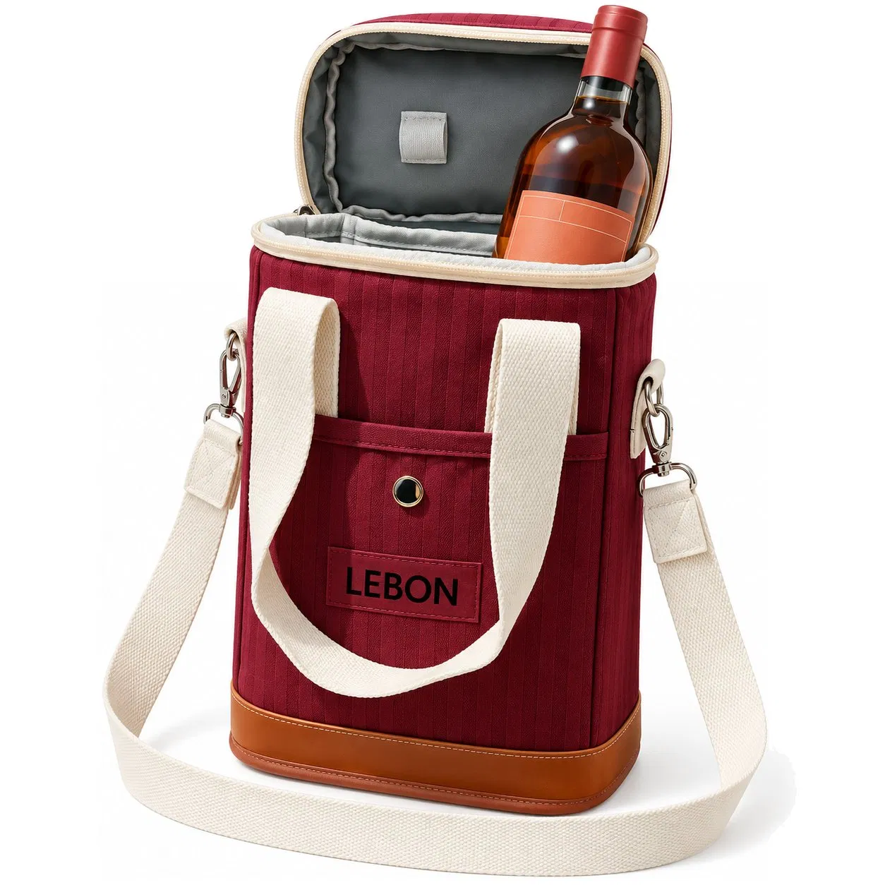 Custom Foldable Insulated Wine Cooler Bag with Handles and Shoulder Strap
